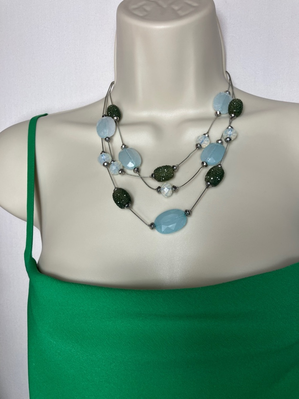 $5 Light Blue and Green Multi-Strand Beaded Necklace - Picture 6 of 10
